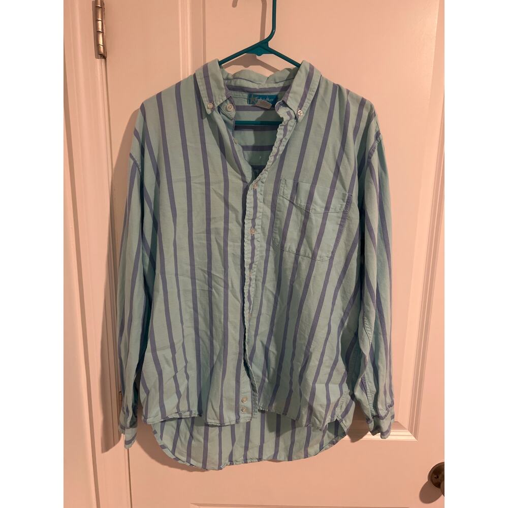 Fresh Produce Men’s Button-Down Shirt – Green & Blue Stripes – Size Small